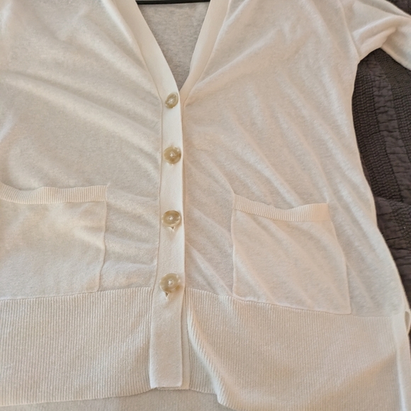 LOFT White Button-Up Cardigan Linen Blend M - Picture 11 of 13